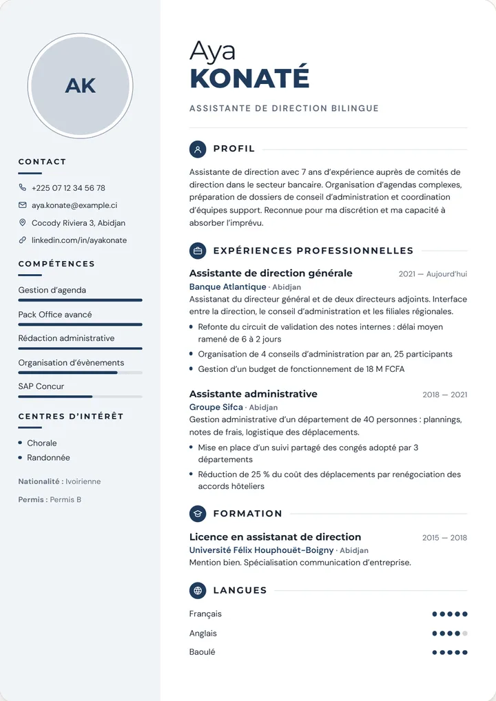 Exemple de CV composé avec la maquette Classique